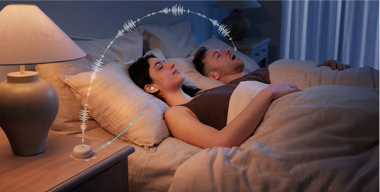 Couple sleeping with sleep headphones and white noise for sleep